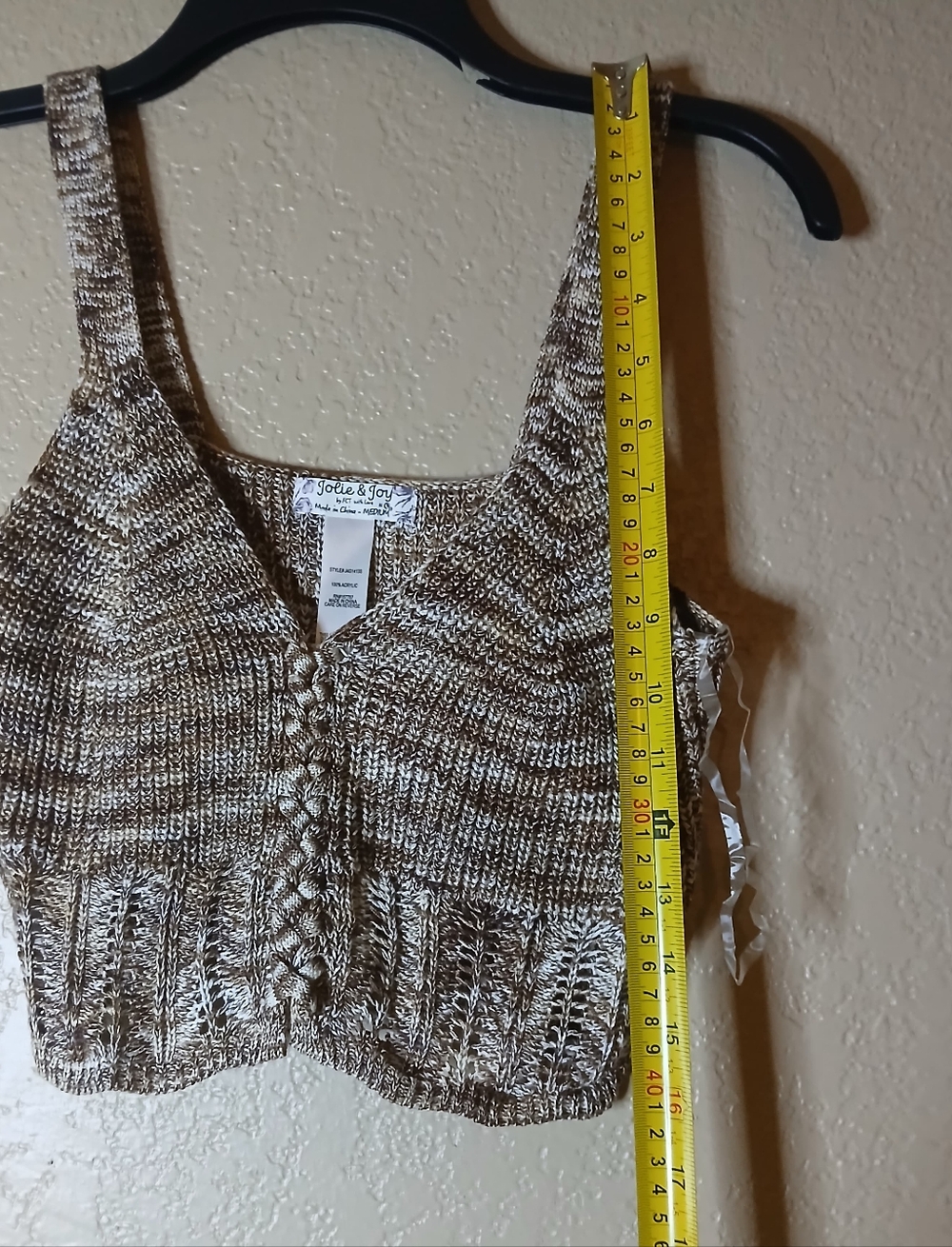 Knit Crop Tank Top in Brown and Cream - Picture 7 of 8